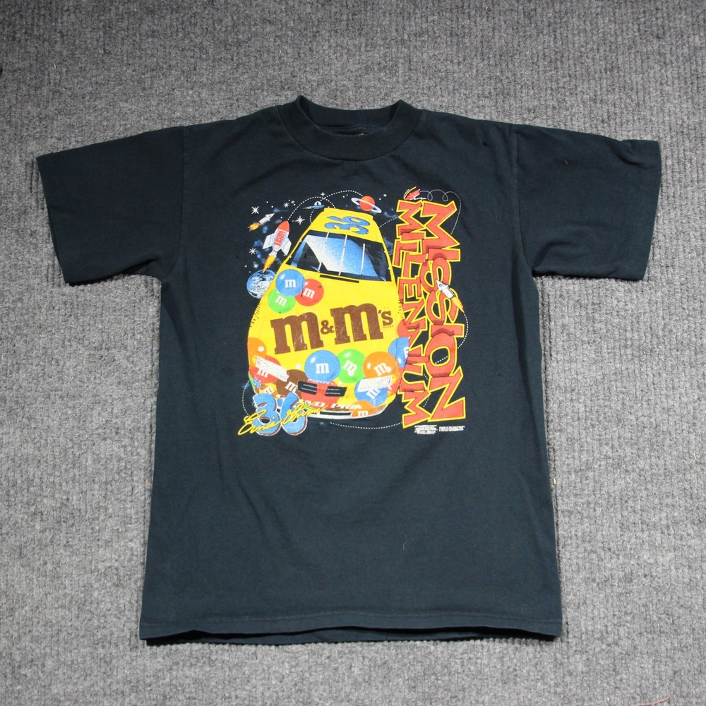 Vintage 90s NASCAR T Shirt Youth L Black M&M Ernie Irvan AOP Racing Rocket